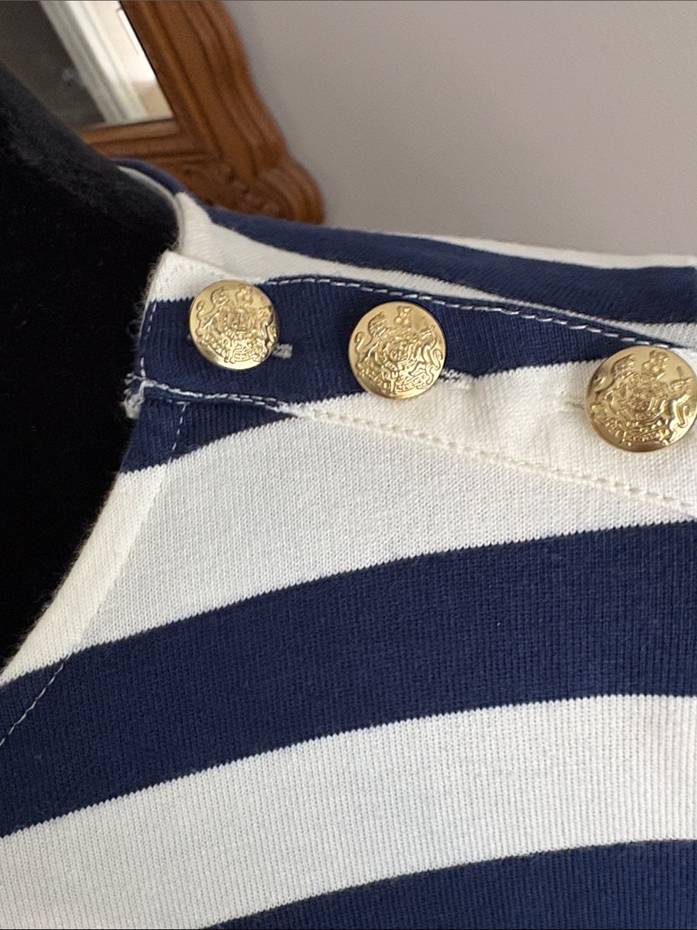 J. Crew Navy and White Striped Short Sleeve Tee with gold buttons - Picture 4 of 6